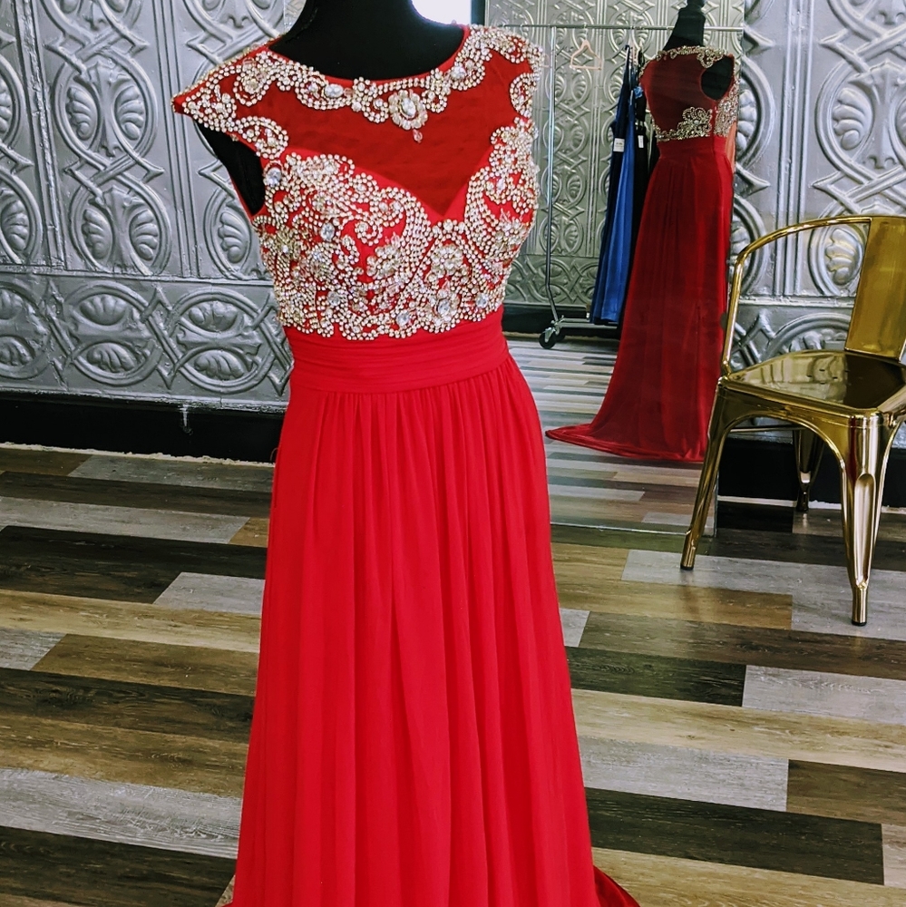 Red Beaded Jovani w/ Bustle